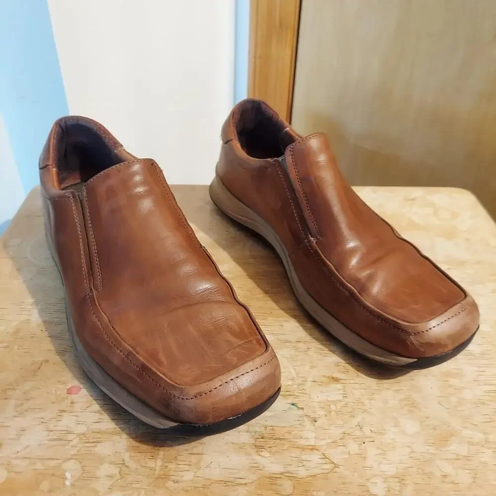 Bacco Bucci Men's US 10.5 Italian Brown Leather Casual Slip On Loafer Shoes